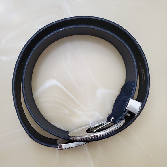 Genuine Italian Leather Belt Bling Buckle Rhinestones Silver Tone Hardware - Picture 9 of 15